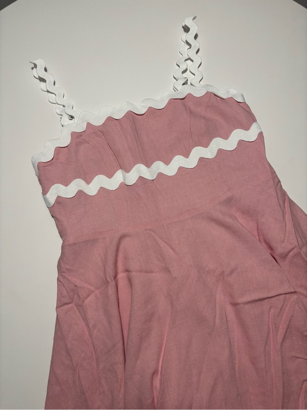 Senllen Pink & White Ric Rac Linen & Cotton Mini Dress